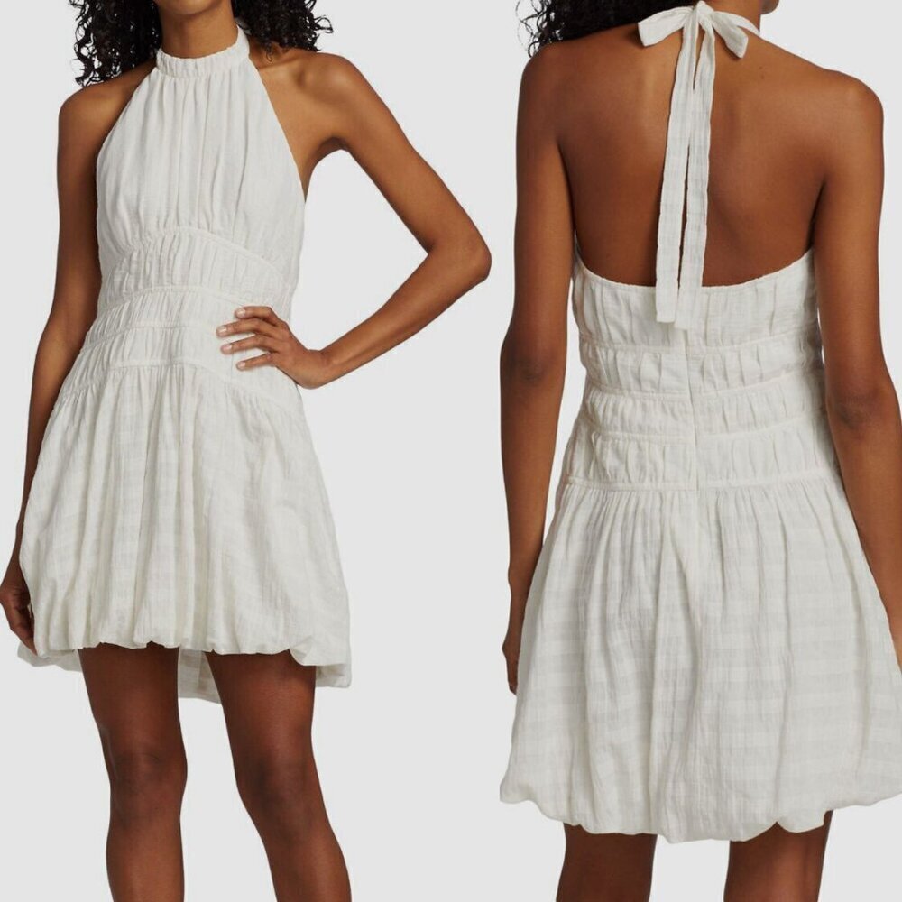 Jonathan Simkhai Bea White Gauze Halter Mini Dress 26131